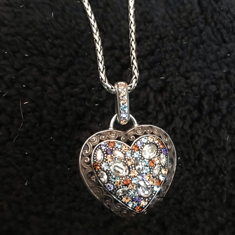 Brighton 16”jeweled engraved heart necklace.